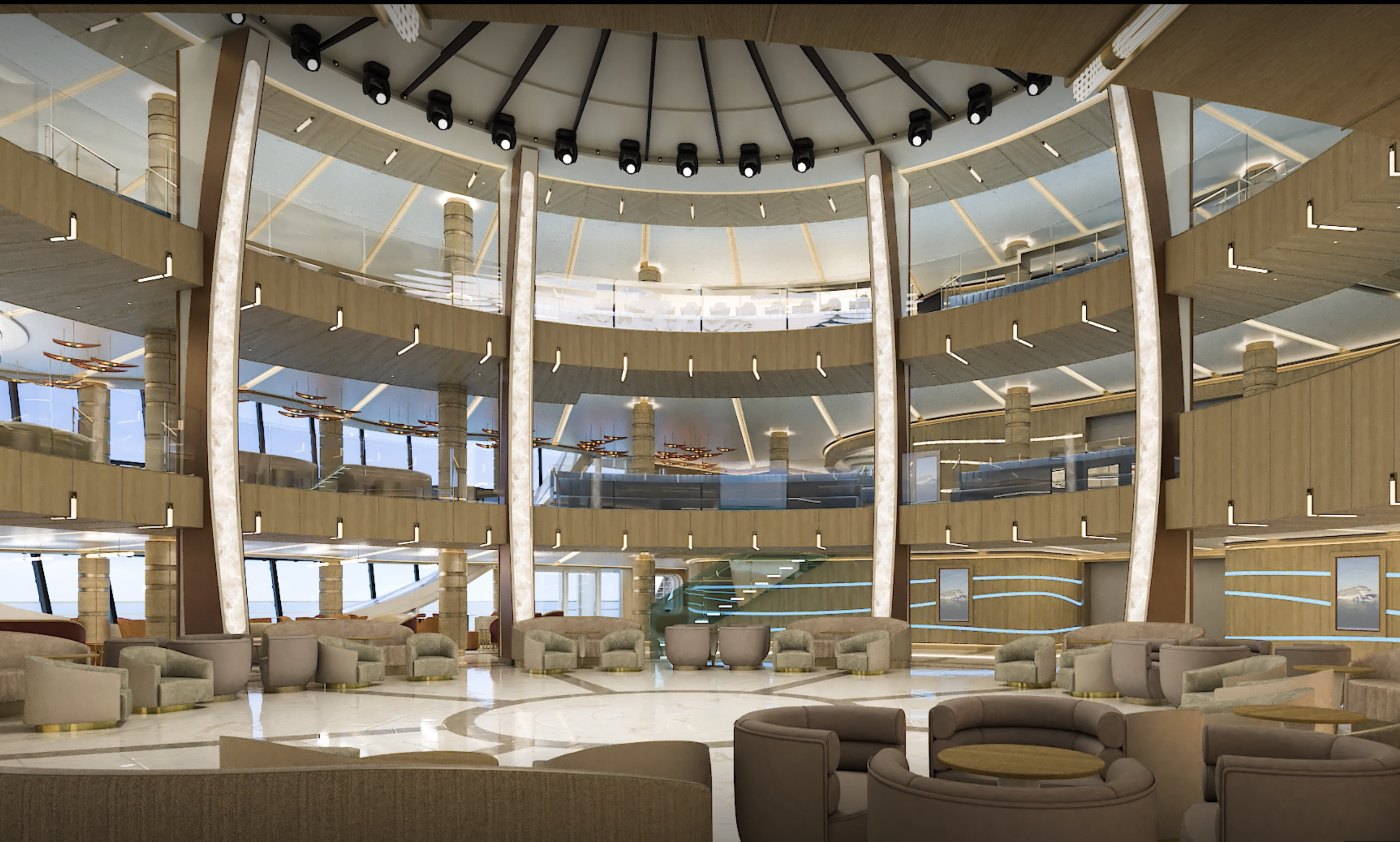 The heartbeat of the ship, the Piazza is inspired by the town squares of Europe