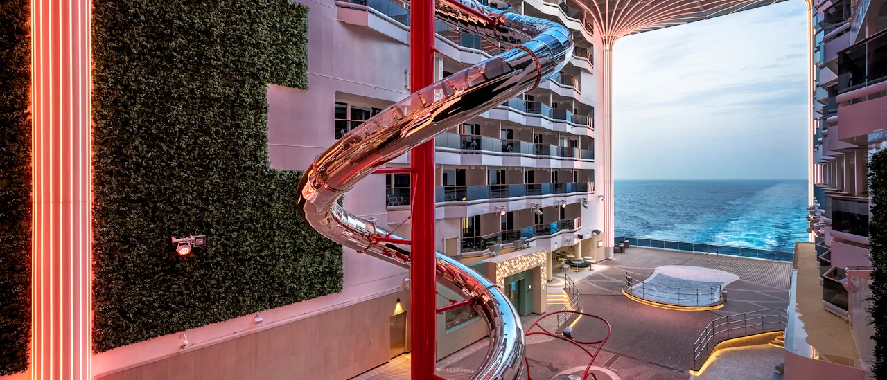 The Spiral which is an 11-deck state-of-the-art slide made of stainless is the centrepiece of the promenade