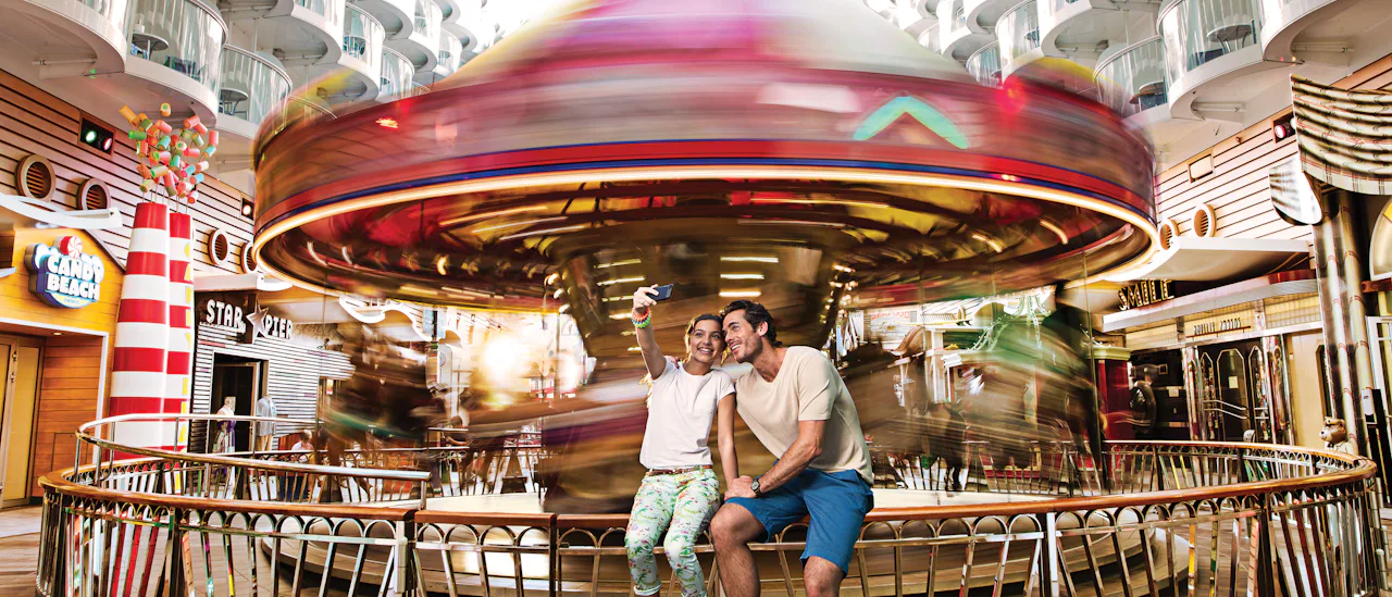 Take a ride at the carousel in "the Boardwalk" area