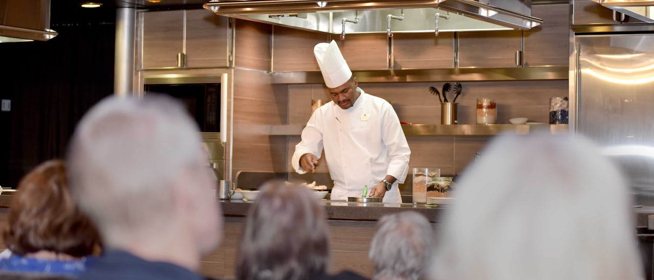 A cooking class onboard a Fred. OIsen cruise