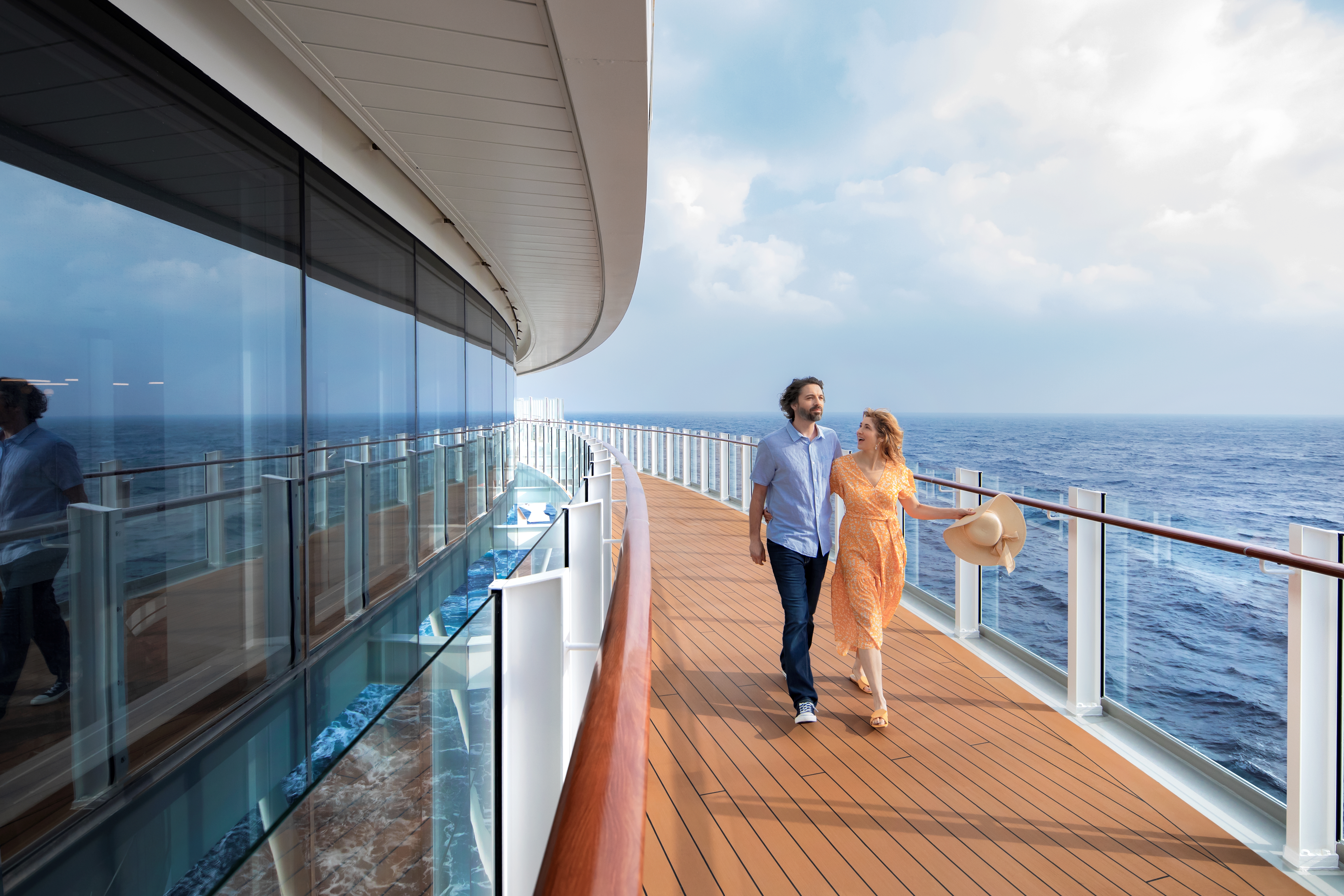 A couple looking out to sea on a P&O Cruises ship