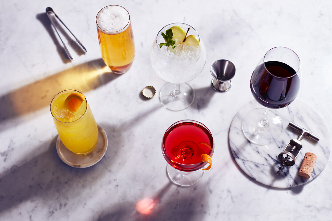 P&O Cruises selection of drinks on a surface