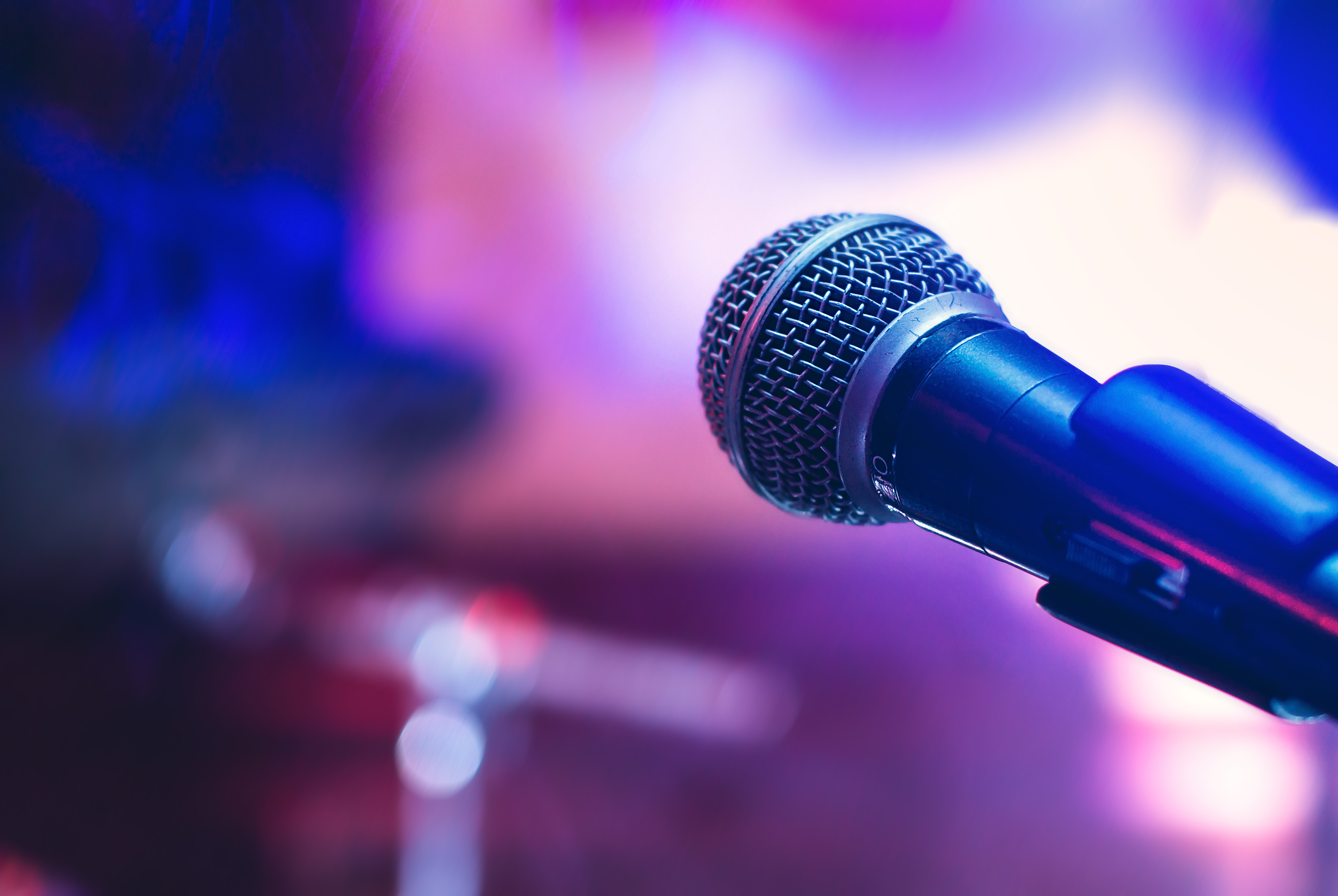 Microphone on stand with blurred background