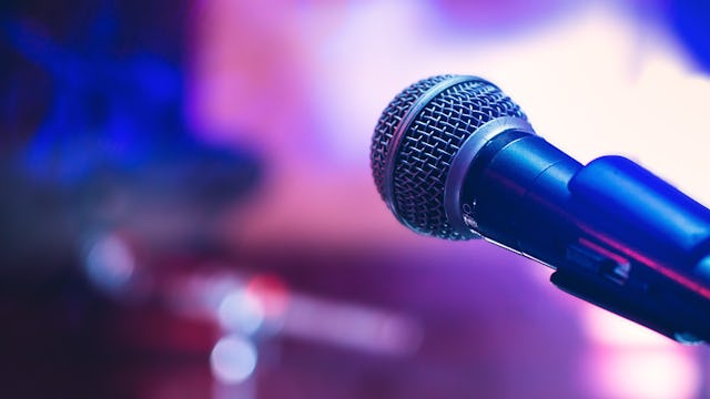 Microphone on stand with blurred background