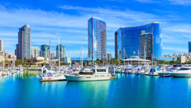View of San Diego bay with boats